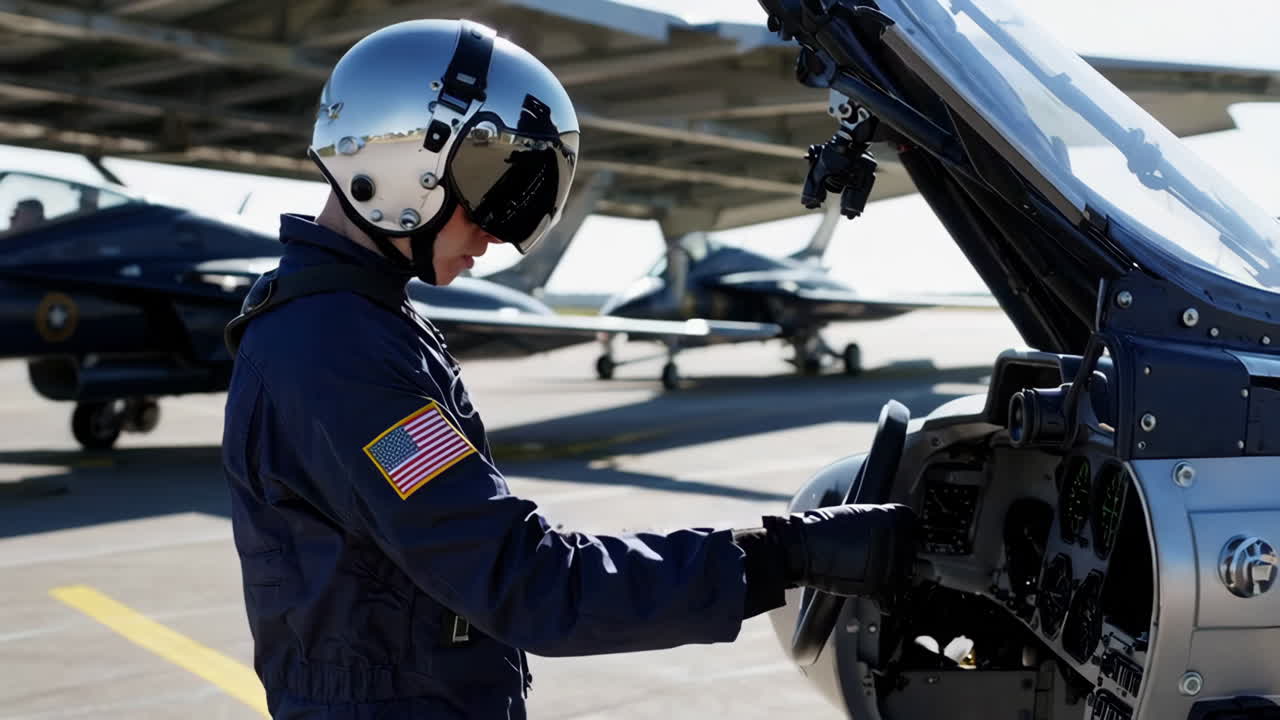 Pilot in Flight Suit at Military Airbase
