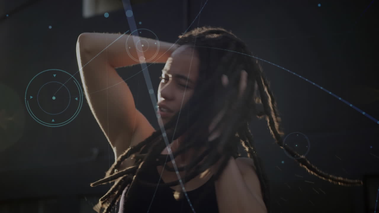 animación de la red de conexiones sobre la mujer en forma que hace ejercicio