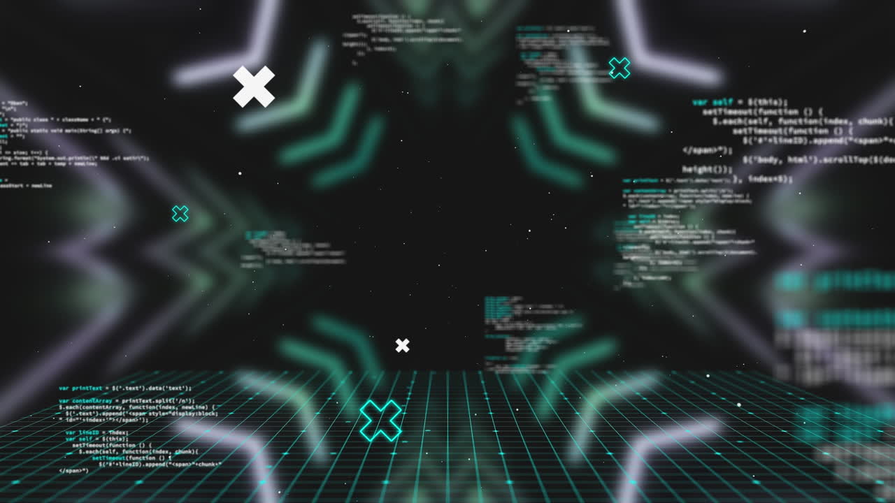 Animation of data processing over black background