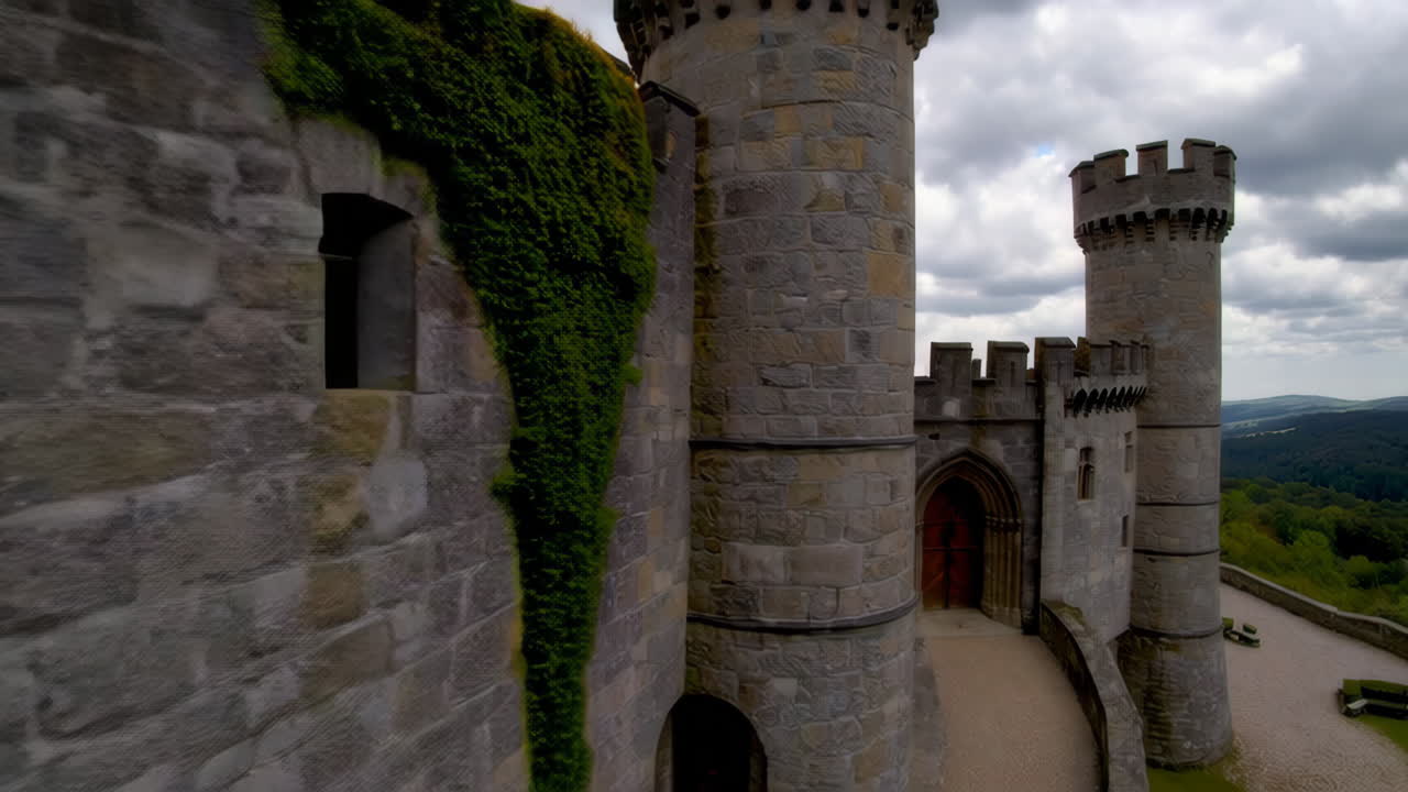 Aerial View of a Majestic Stone Castle