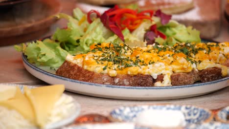 delicious cheese and egg toast with salad