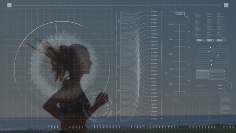 animación del procesamiento de datos sobre la mujer en forma corriendo