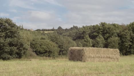 fardos de heno en el campo de agricultores toma panorámica amplia