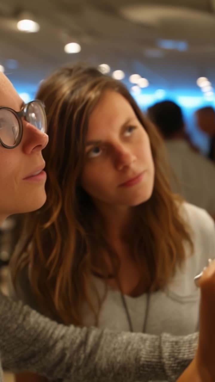 Two Frames Capturing the Moment of Reflection as Two Women Engage in Conversation in a Social Setting, Emphasizing Connection and Emotion
