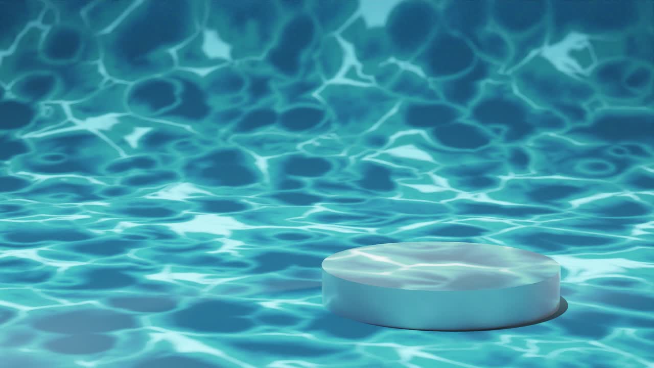 포디움과 물 표면 텍스처를 가진 열대 제품 디스플레이 모