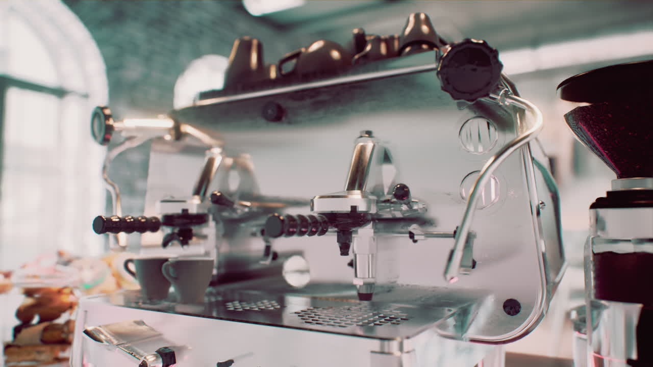 뜨거운 커피를 만들 준비된 커피 머신