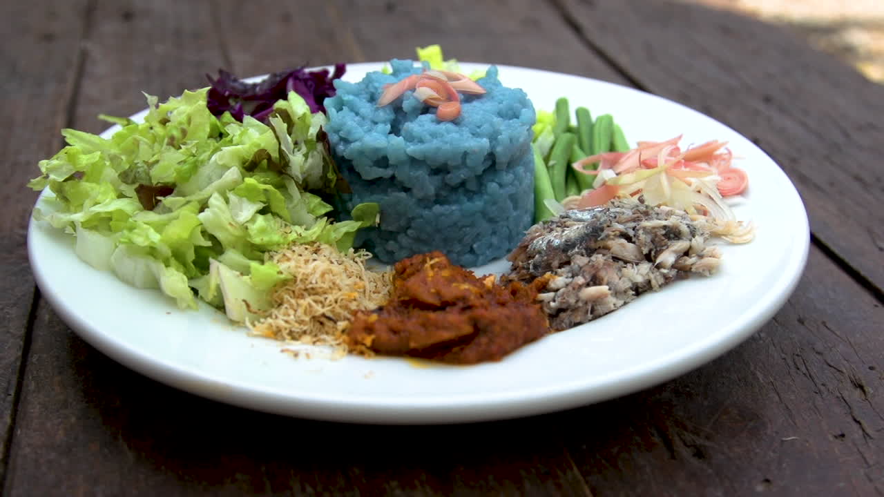 Nasi Kerabu or Blue Rice - Traditional Malaysian Dish