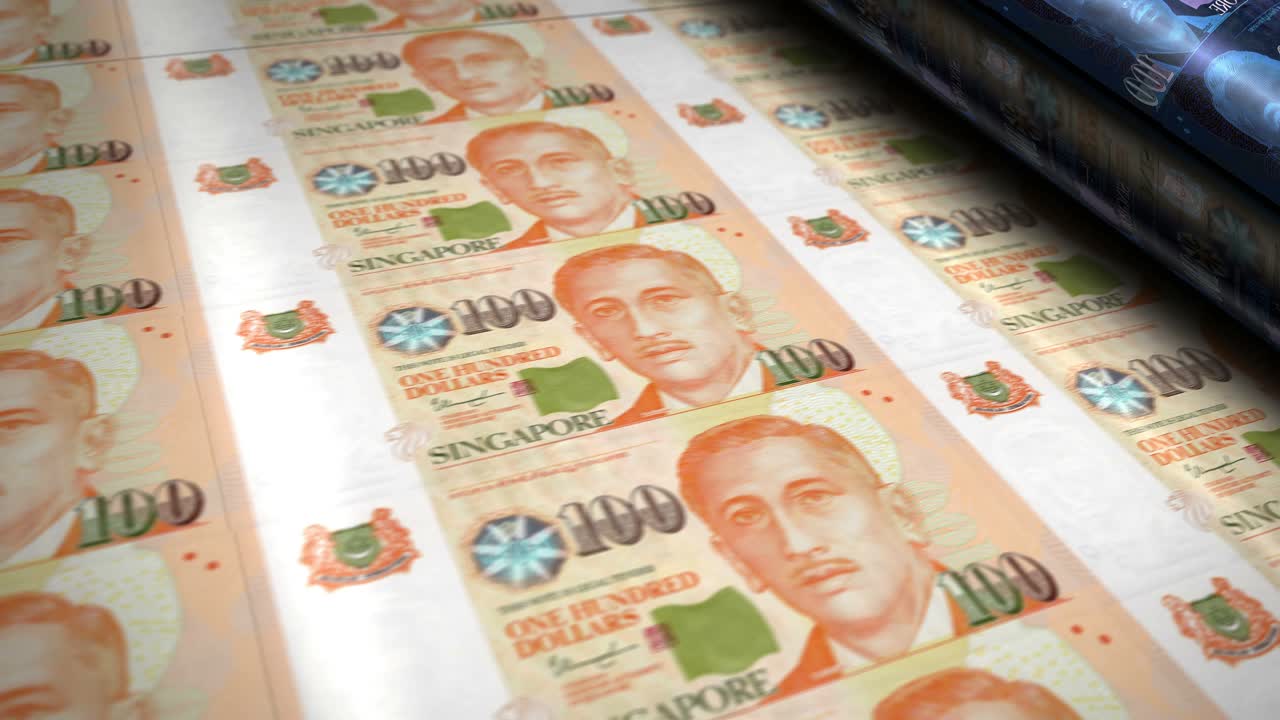 Singapore Dollar money banknotes printing seamless loop