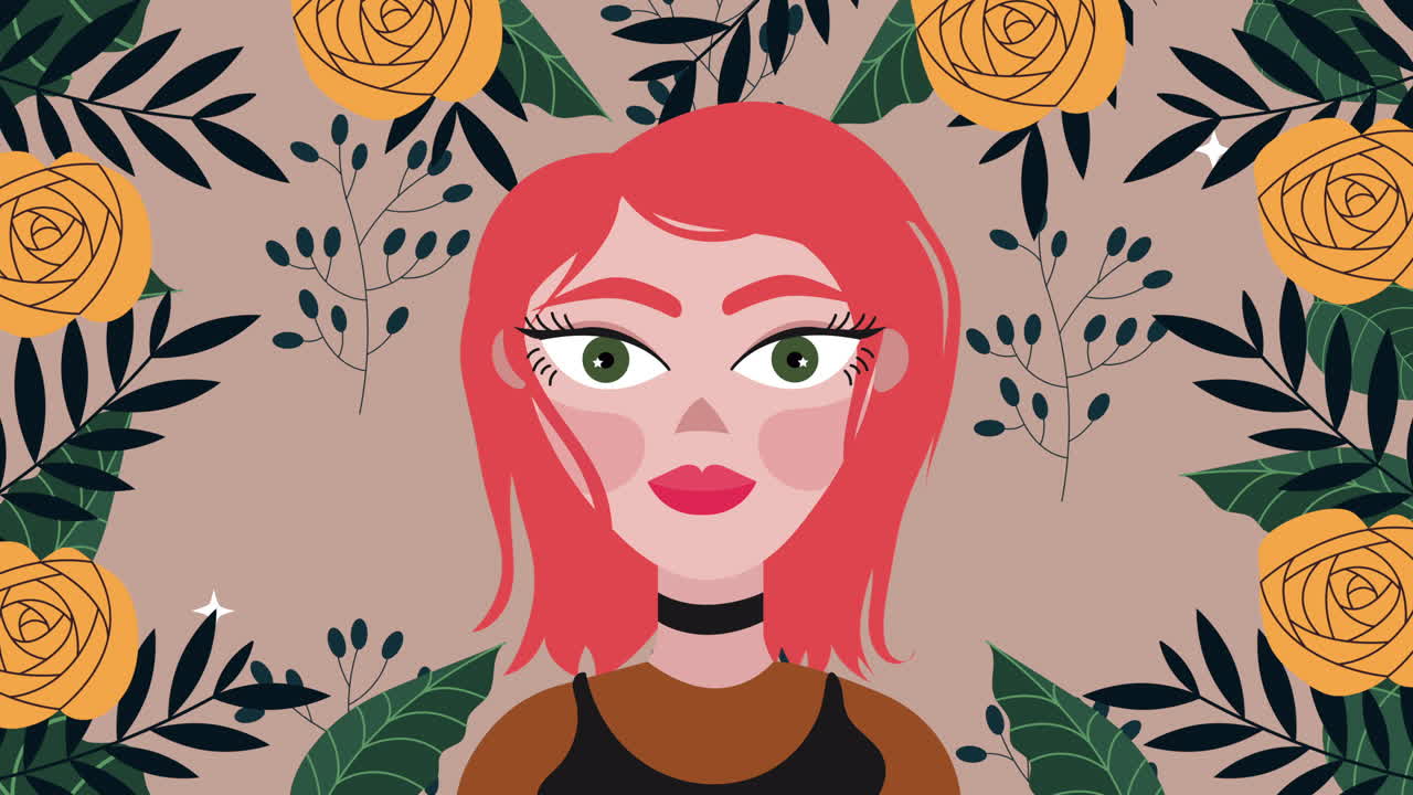 mulher bonita e flores animação de padrão de jardim