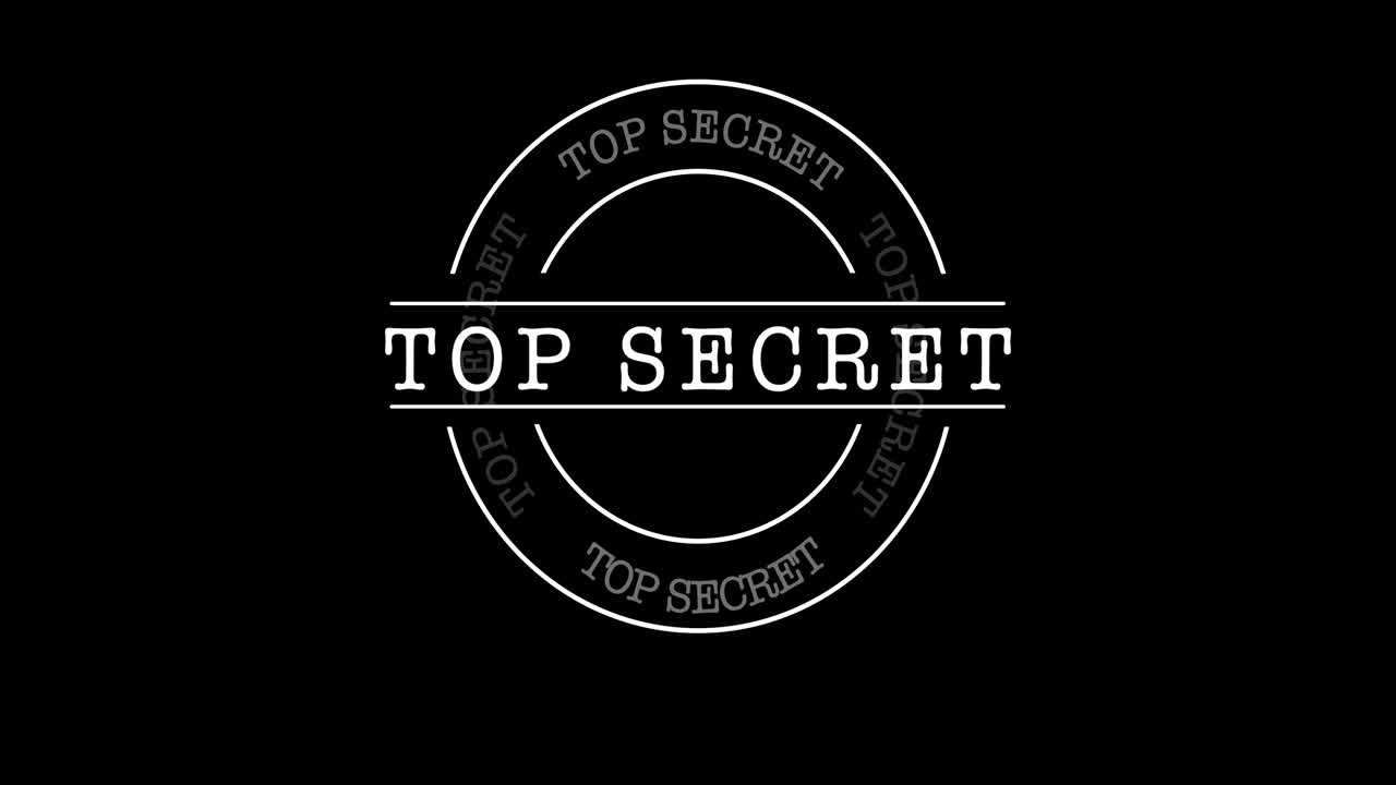 검정색 배경으로 이동하는 단어 일급 비밀로 스탬프