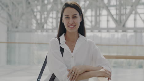 smiling woman in modern office building