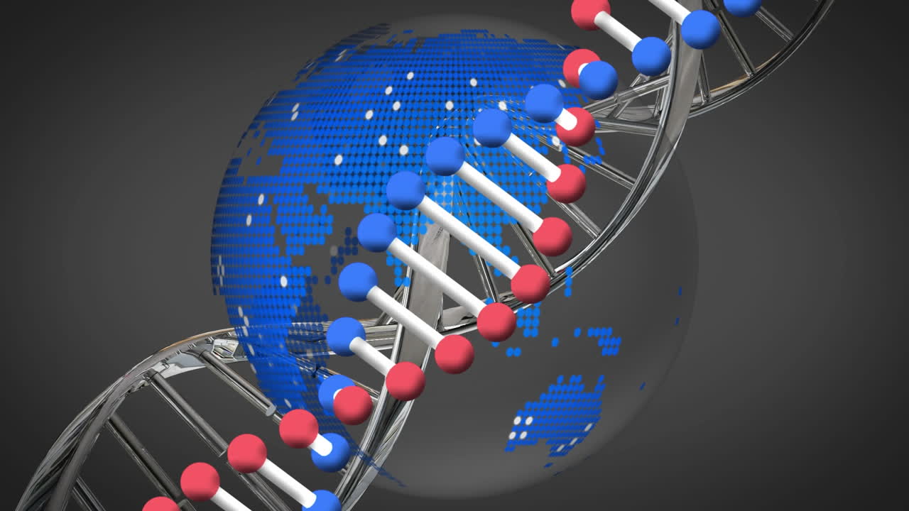 animación de la cadena de adn girando sobre el globo