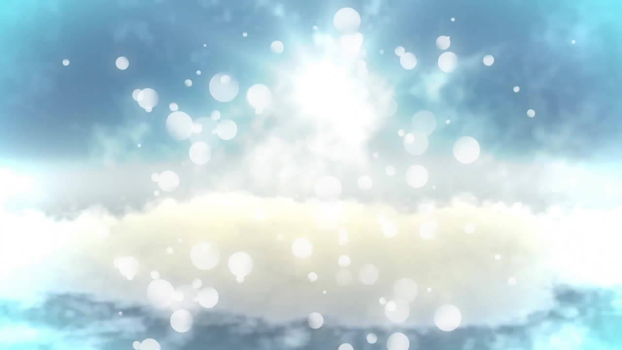 Animation of glowing light spots moving on seamless loop on blue background