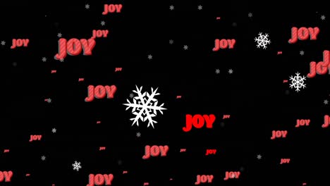 Animation-of-joy-text-in-repetition-at-christmas-and-snow-falling-on-black-background