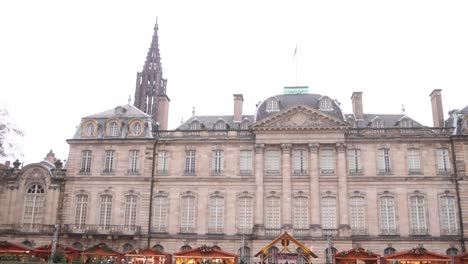 beautiful european architecture along the L&#039;ill river in strasbourg, france with cathedral and christmas markets
