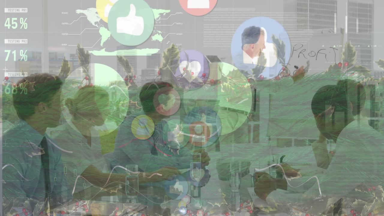 animación del procesamiento de datos sobre diversas personas de negocios en la reunión