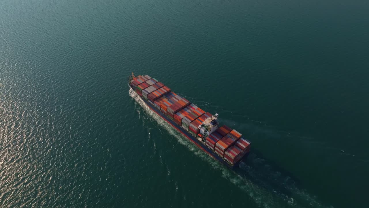 Aerial perspective of a ship on ocean route, Thailand