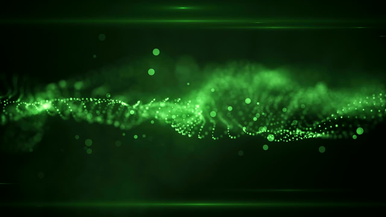 The perfect movement of the green background. Golden green sun dust of the universe with stars on a green background. Motion of abstract particles. VJ Seamless loop 3d animation.
