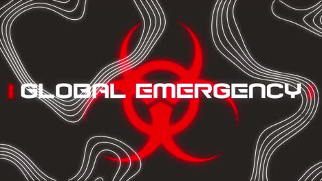 animation of global emergency text over warning grid on black background