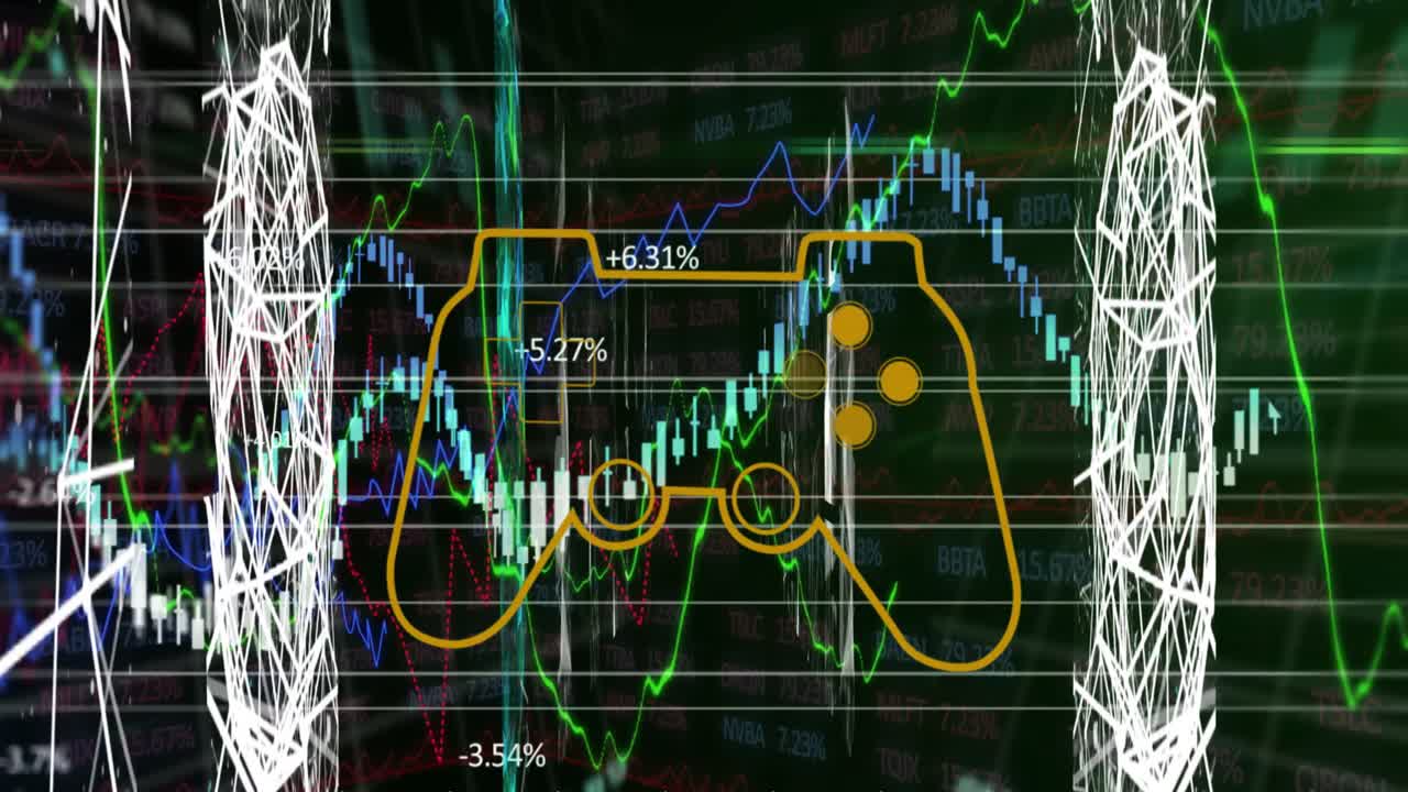게임 컨트롤러의 애니메이션은 여러 그래프와 연결된 점으로 기하학적 모양을 형성합니다.