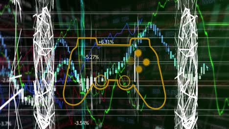 Animation-of-game-controller-over-multiple-graphs-and-connected-dots-forming-geometric-shapes