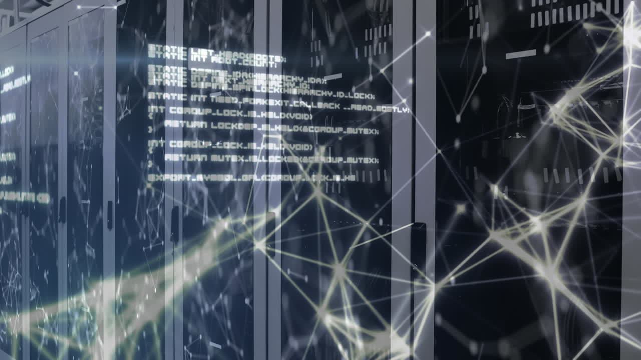 데이터 프로세싱과 화면의 방에 백색 웹 연결