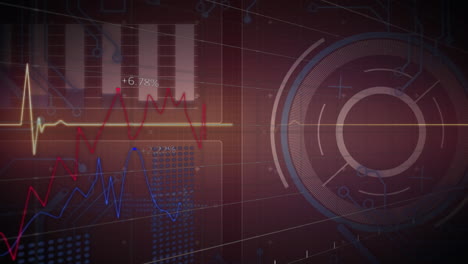 animación de una pantalla digital marrón con diversos procesamientos de datos, ritmo cardíaco y gráficos
