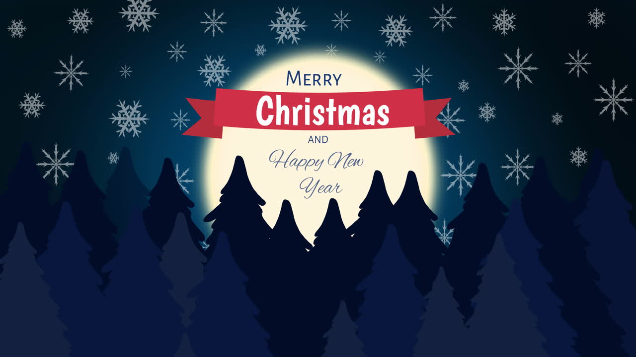 크리스마스 축하 및 새해 축하 텍스트의 애니메이션 겨울 풍경