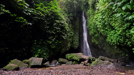 Pristine-Leke-Leke-falls-plunging-down-jungle-cliff-surrounded-by-leafy-foliage