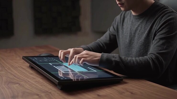Designer Using Touchscreen Graphics Tablet for Digital Work