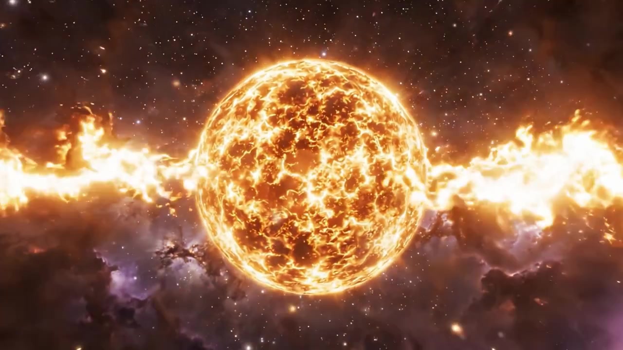 Fængslende kosmisk rejse: Fra en blændende stjerneeksplosion til det strålende hjerte af en dynamisk himmelstjerne i rummets uendelighed.