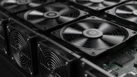 close-up view of multiple high-performance cooling fans in a computer hardware setup, highlighting precision engineering and efficient airflow mechanisms