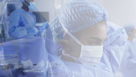 Composite-of-diverse-male-and-female-surgeon-preparing-for-operating-theatre