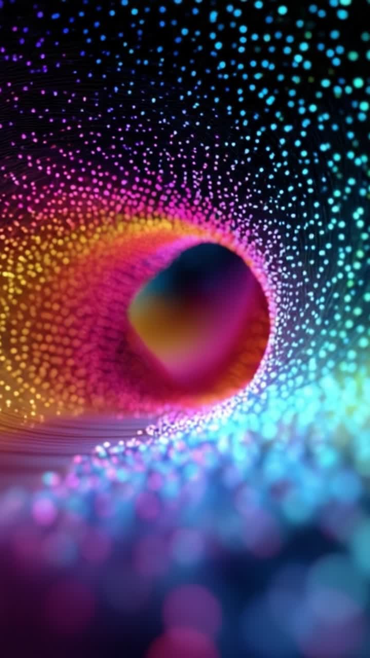 A mesmerizing tunnel of vibrant colors and swirling lights, creating an enchanting visual effect of depth and dynamism in a digital fantasy landscape