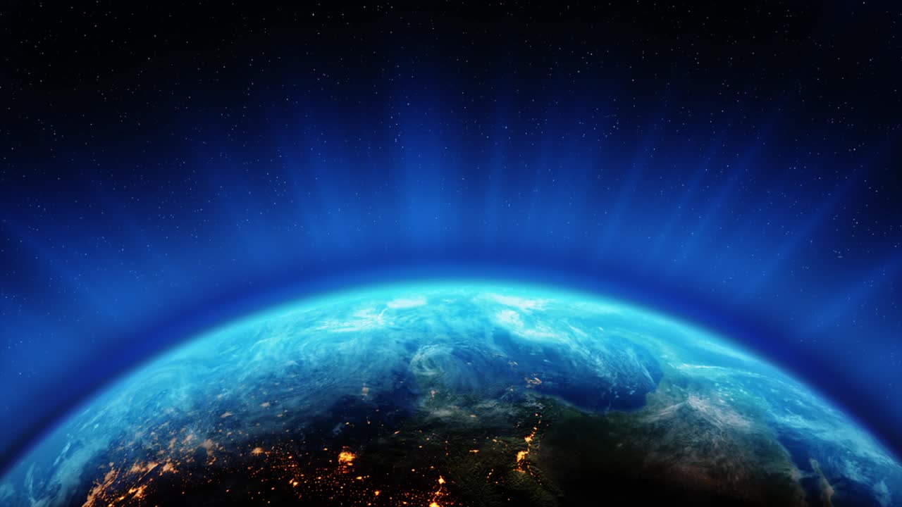 vista de cerca del espacio de la tierra azul por la noche y las luces diurnas en el planeta