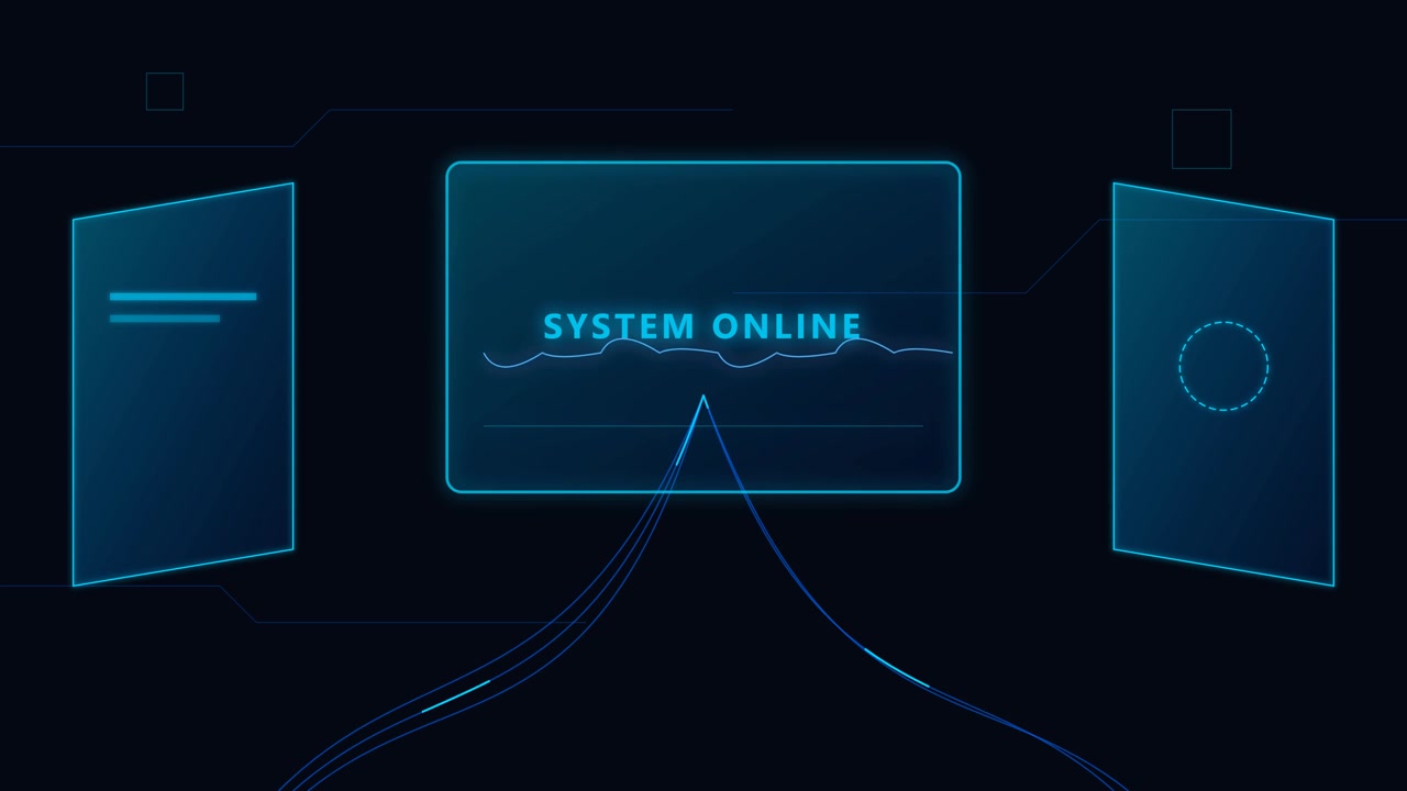 Futuristic Digital Interface Displaying System Online Status