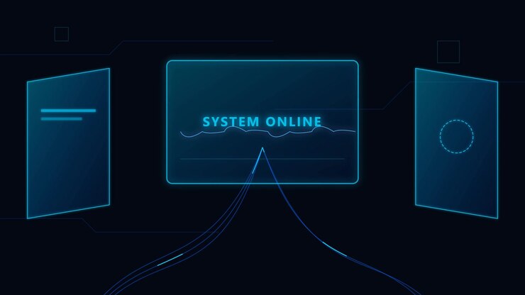 Futuristic Digital Interface Displaying System Online Status