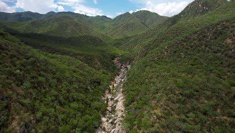 frontal drone shot of a river and waterfall in los cabos, south california south mexico