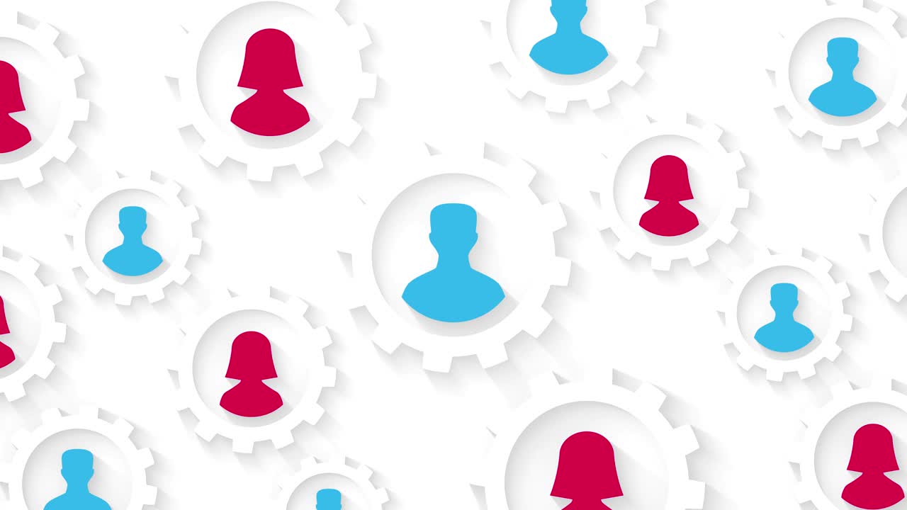 silueta de personas abstractas en ruedas dentadas animación de bucle de concepto de red social