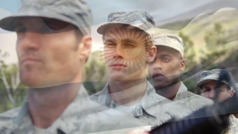 animation of flag of argentina over diverse male soldiers