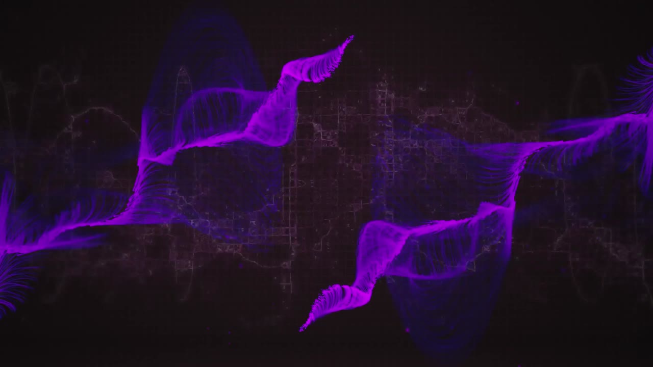 Animation of dna strand over purple shapes on black background