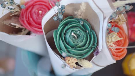 beautiful candle bouquet with dried flowers