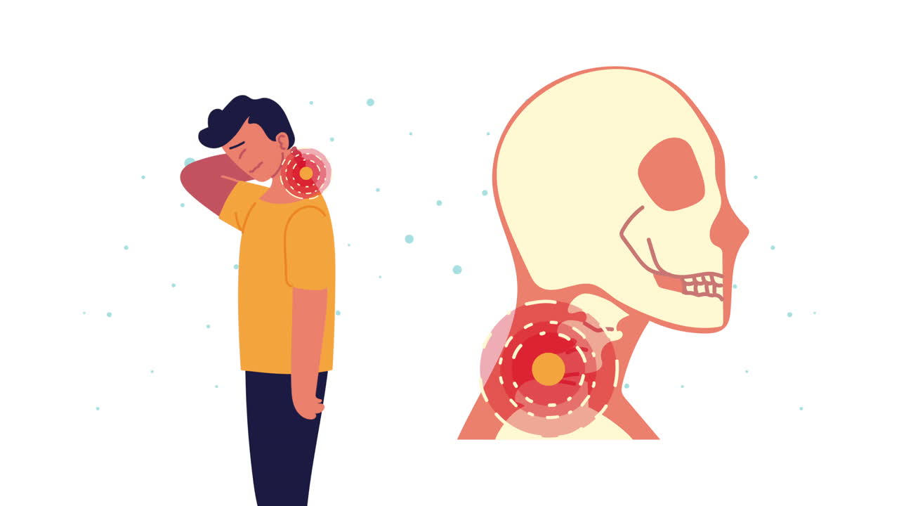 hombre con dolor de cuello reumatología enfermedad animación