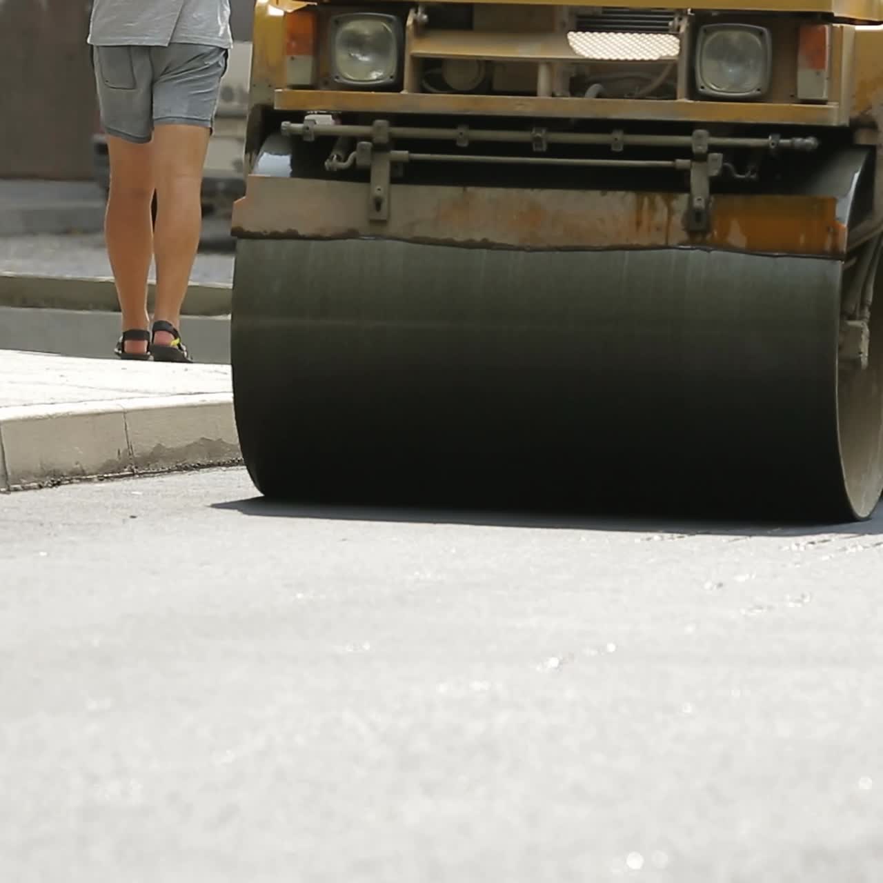 Road Roller Laying A New Asphalt