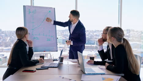 Group of smart business people working together on a new project while sitting at the table in the office