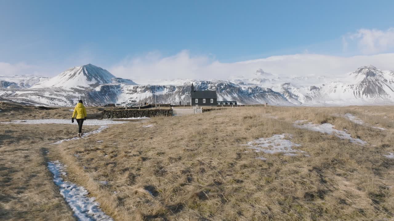 Búðir, early spring, flying to the church, Iceland