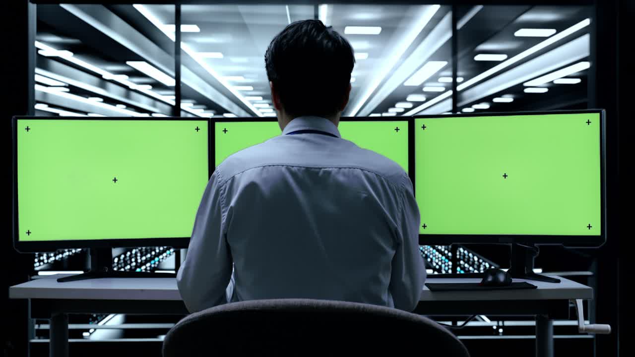 técnico informático en la sala de servidores