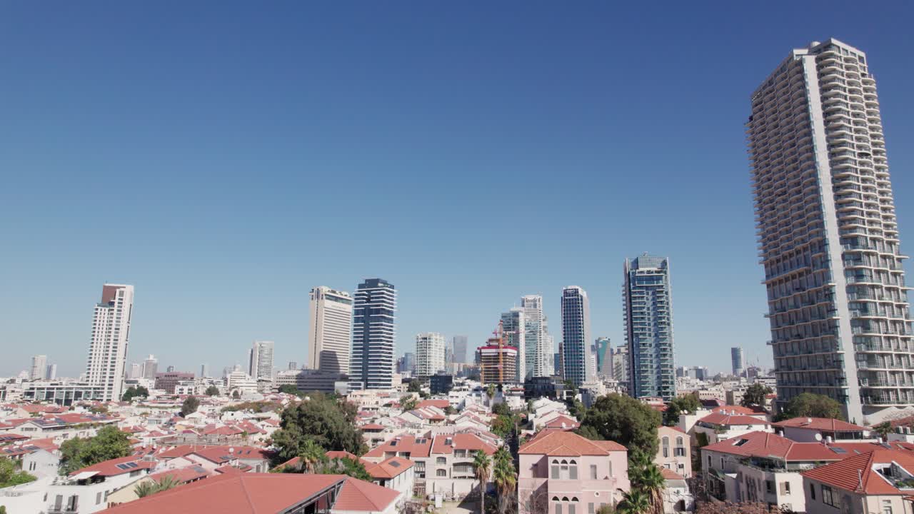 vista aérea do bairro de neve tzedek tel aviv - ângulo de inclinação para cima