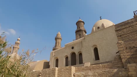 exterior walls of qalawun complex, cairo in egypt. low angle and panning