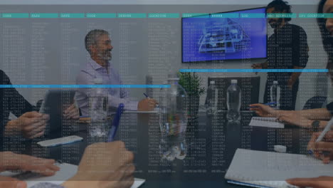 animación del procesamiento de datos financieros sobre diversas personas de negocios en la oficina
